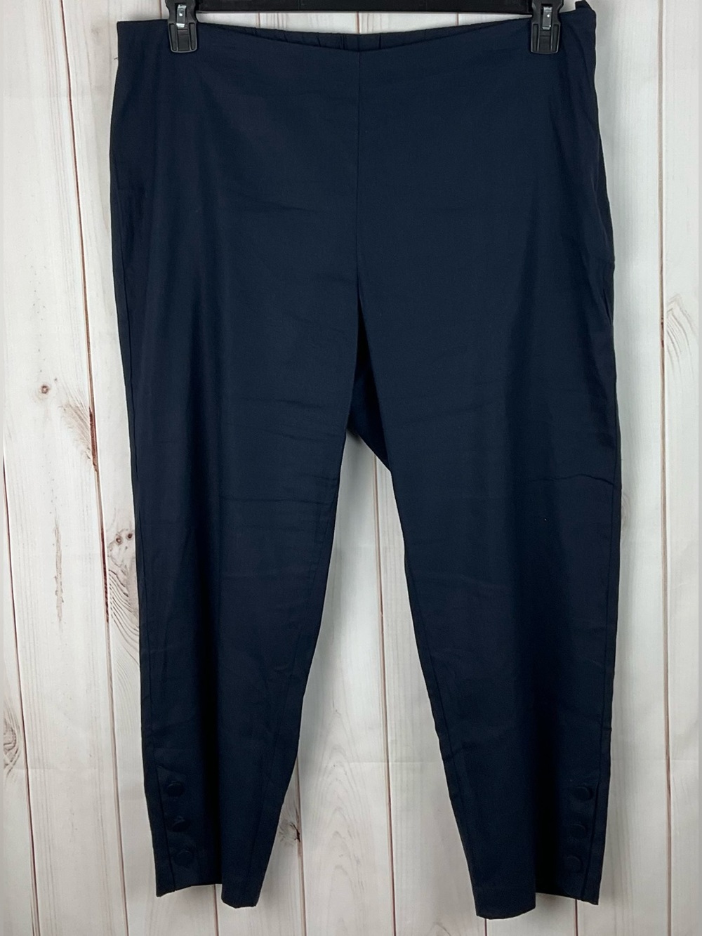 JILL Linen Stretch Blue Side Zip Back Elastic Waist Button Leg Detail Pants XL
